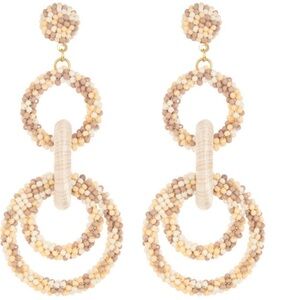Tasha Beaded Interlock Drop Earrings - Cream and Gold